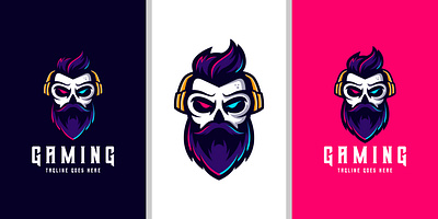 Skull gamer mascot logo angry danger death design esport game gaming logo graphic illustration logo monster predator skull