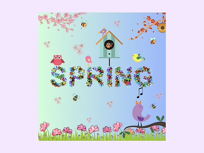SpringBee app bees birds blossoms branding cherryblossoms colors design flowers gradient graphic design honeybees illustration leaves logo spring typography ui ux vector