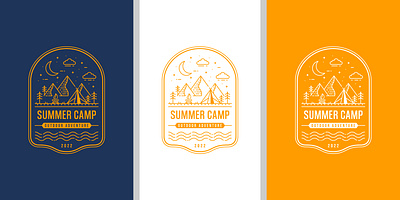 Line art outdoor badges logo adventure badge bungalow camp camping design drawing explore graphic hiking line logotype minimalist nature retro sun trekking various vintage wild