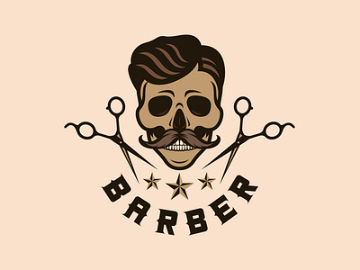 Skull Vintage Barber Shop Logo Retro Design Vector Illustration badge barber barbershop beard classic cool cut design fashion haircut hairstyles head logo old skull