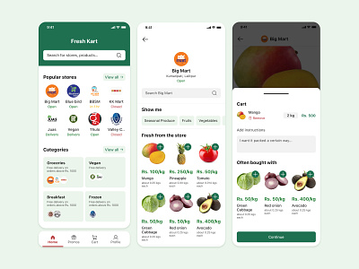 A grocery shopping experience | Fresh Kart UI design mobile app ui