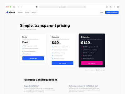Wayyy - Pricing columns minimal pricing pricing page ui web app