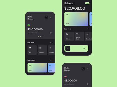 Weekly 12 account app balance bank button card cart dark dark mode design fun green interface layout minimal modern money ui ux