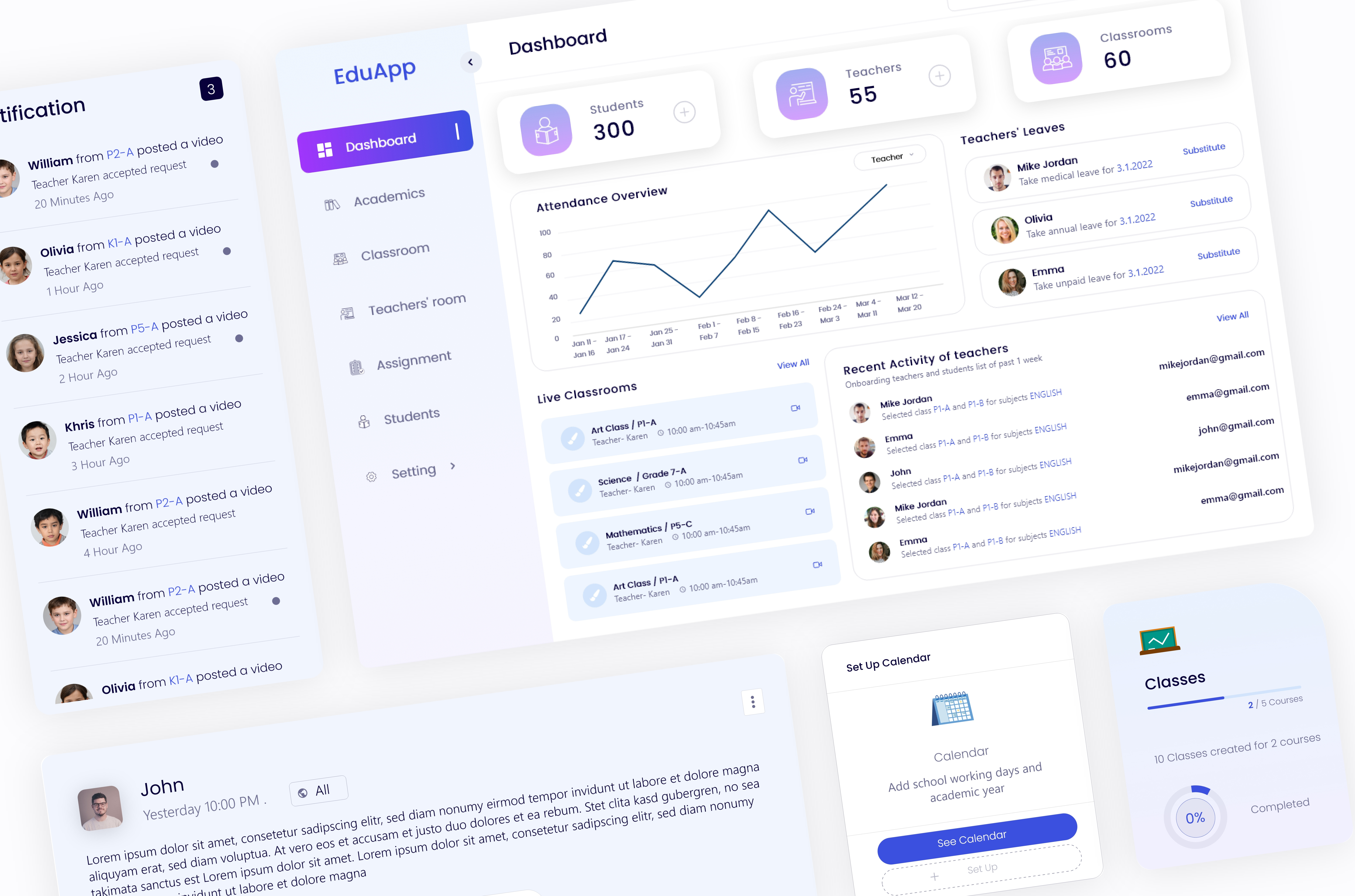 UI Design for school management system calendar class dashboard design management nav notification school sms system teacher ui ux