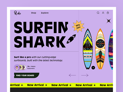 Surfboard Online Shop Redesign app design ecommerce exploration figma graphic design landing page minimal redesign shop shopify shopify design surf surf shop surfboard online surfer surfing ui uiux ux