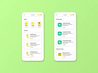 Language learning app shop branding chest coins daily daily 100 challenge daily ui dailyui design duolingo energy green illustration items language learn learning logo shop ui ux