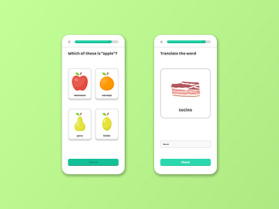 Language learning app gameplay with pictures bacon branding daily daily 100 challenge daily ui dailyui design duolingo fruit graphic design illustration images language learn learning logo pictures ui ux words