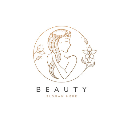 Line art floral women logo design beauty shop