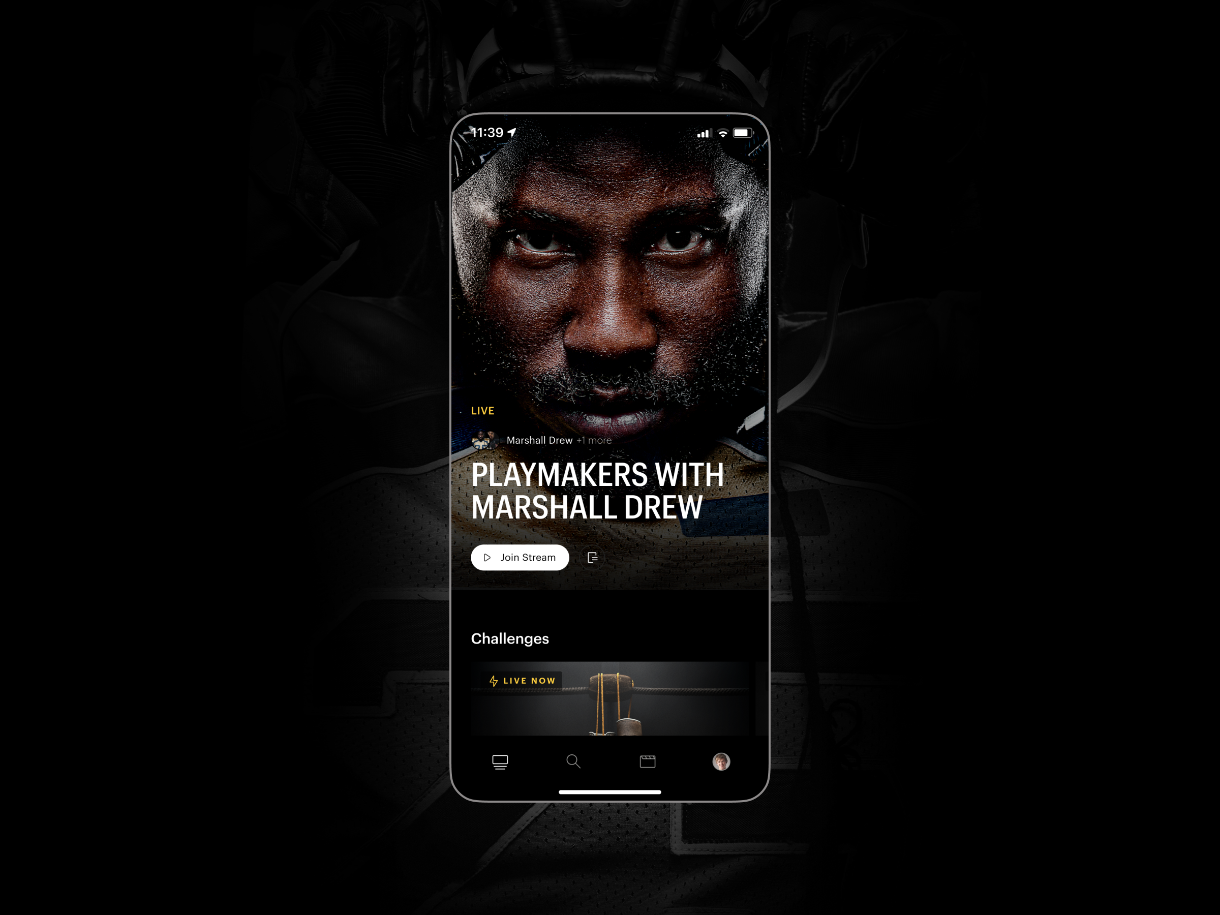 Streak app app design black clean community network dark ui design football ios livestream media mobile design product design social media social network sports streaming ui ux video streaming