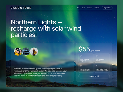 Travel Tours - website for a travel company branding clean concept dark theme design northen lights plan plans service service design site tour travel ui