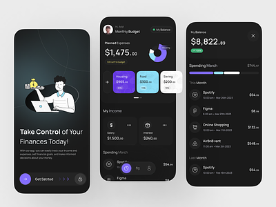 Budget - Finance App banking banking app budget clean dark finance financial fintech futuristic income interface manage minimal mobile money savings ui uiux wallet