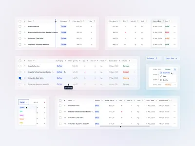 Table components crm product design saas table components table ui table ux