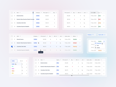 Table components crm product design saas table components table ui table ux