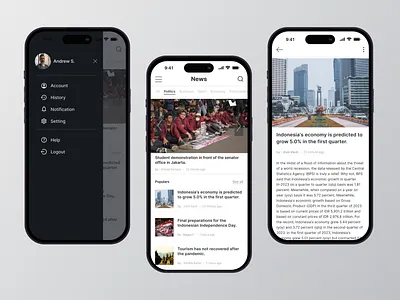 NEWS Mobile App application concept design digital display figma flutter layout mobile app news app phone product designer screen technology uiux design user user interface webpage website wireframe