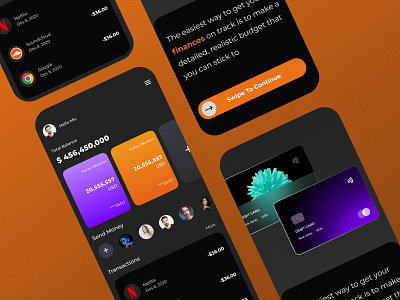 Application app banking branding dark design fintech graphic design ui ux vector