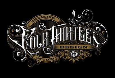 Four Thirteen Design Logo 413design barber shop logo branding custom font custom type design hand lettering handlettering illustration logo spirits branding spirits design spirits packaging tatto logo tattoo shop logo typography vector victorian design victorian lettering victorian type