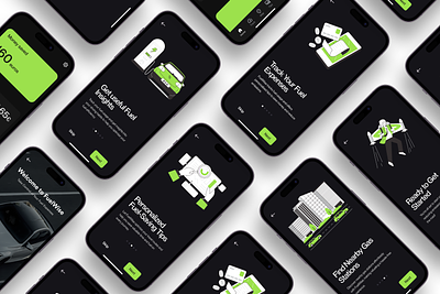 FuelWise onboarding app design figma graphic design green illustration iphone layout mobile mockup neon onboarding screen ui