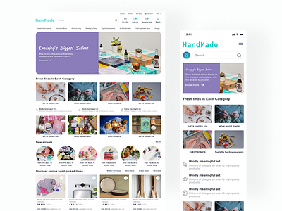 HandMade | UI Design E-commerce Website e commerce figma graphic design handmade jetsy mobile ui uidesign uiux uiuxdesign ux uxdesign website website design