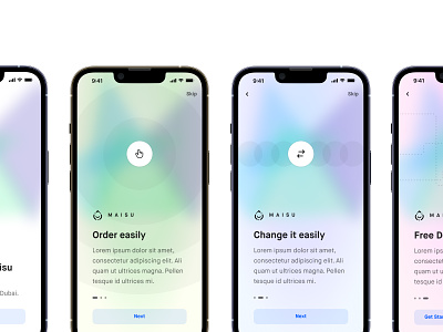 Onboarding to the application app background blur button colorful design gradient minimal minimalist mobile onboarding onboaring screen ordering relaxed stepper ui welcome welcome screen