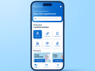 Vezeeta New Home UI/UX app healthcare home screen mobile app product design ui vezeeta