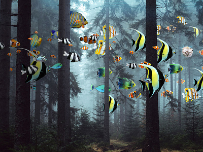 Forest Fish colorful fish forest ocean photoshop surreal swimming trees water