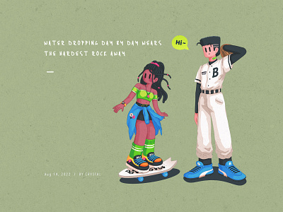 BPC - 04 baseball blue boy branding character clothes design dreadlock girl graphic green illustration npc scene shoe skateboard ui white