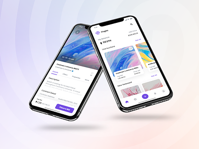 Fingies - Home and Details android app blockchain crypto cryptocurrency design ethereum homepage ios mobile mobile app mockup nft nft app nft design nft marketplace purple ui uiux ux