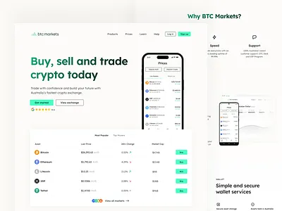 BTC Markets Homepage clean crypto design homepage interface investing minimal soft table trading ui ux web website