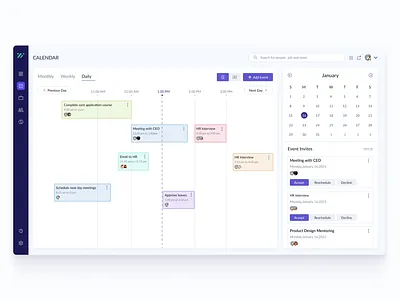 HRM - Daily Calendar calendar daily calendar dashboard design event hr hrm product design task ui ux web app