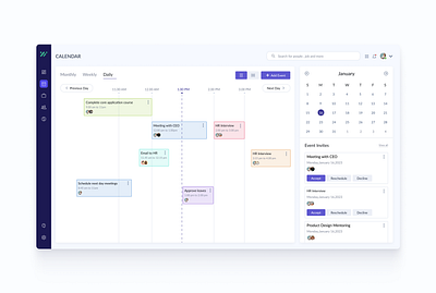 HRM - Daily Calendar calendar daily calendar dashboard design event hr hrm product design task ui ux web app