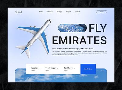 Fly Ticket Web Interface air ticket airline airplane airport booking design flight booking app flight ticket fly home page interface landing page ticket ui uiux ux web web header web page website design