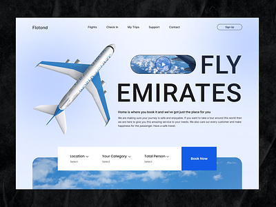 Fly Ticket Web Interface air ticket airline airplane airport booking design flight booking app flight ticket fly home page interface landing page ticket ui uiux ux web web header web page website design