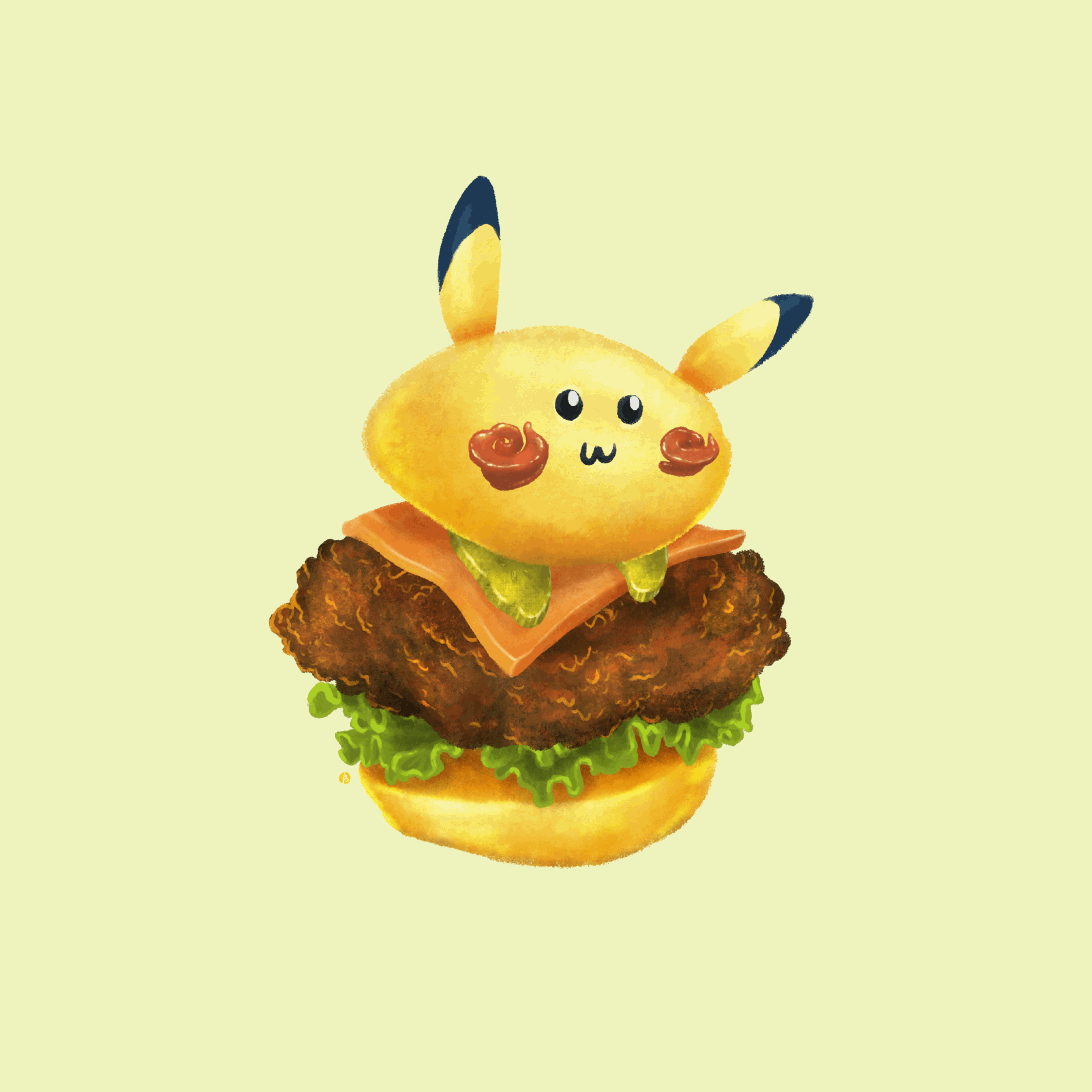 Burgerchu 🍔 burger character design digital art fan art food illustration pikachu pokemon procreate