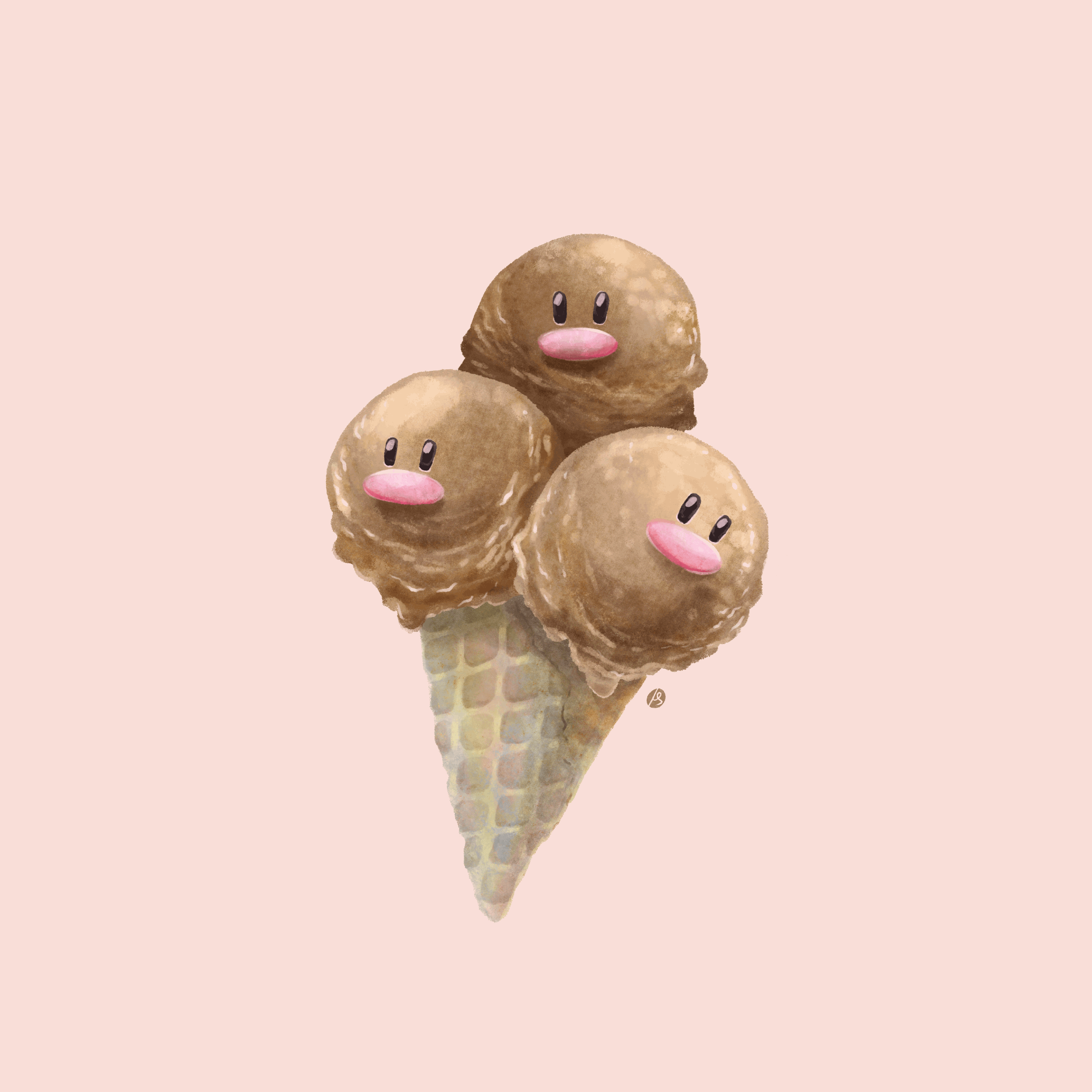Dugelatrio 🍨 animated character design chocolate digital art dugtrio fan art food food art gelato gif ice cream illustration pokemon