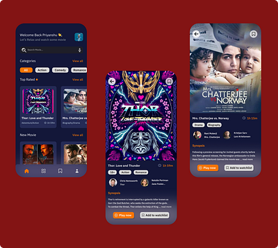 Filmfusion- "A blend of different styles or eras of filmmaking" animation app design freelancer illustration movie streaming thor ui userinterface ux