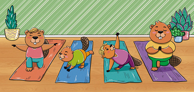 Beaver calendar 2023. April animal art beaver brand character calendar calendar2023 cartoon character character design children character children illustration cute animals illustration sport yoga