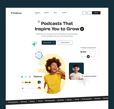 Podcast Platform Landing Page interaction design listening minimal player playlist podcast landing page podcasting product design sound spotify spotify saas ui ux website