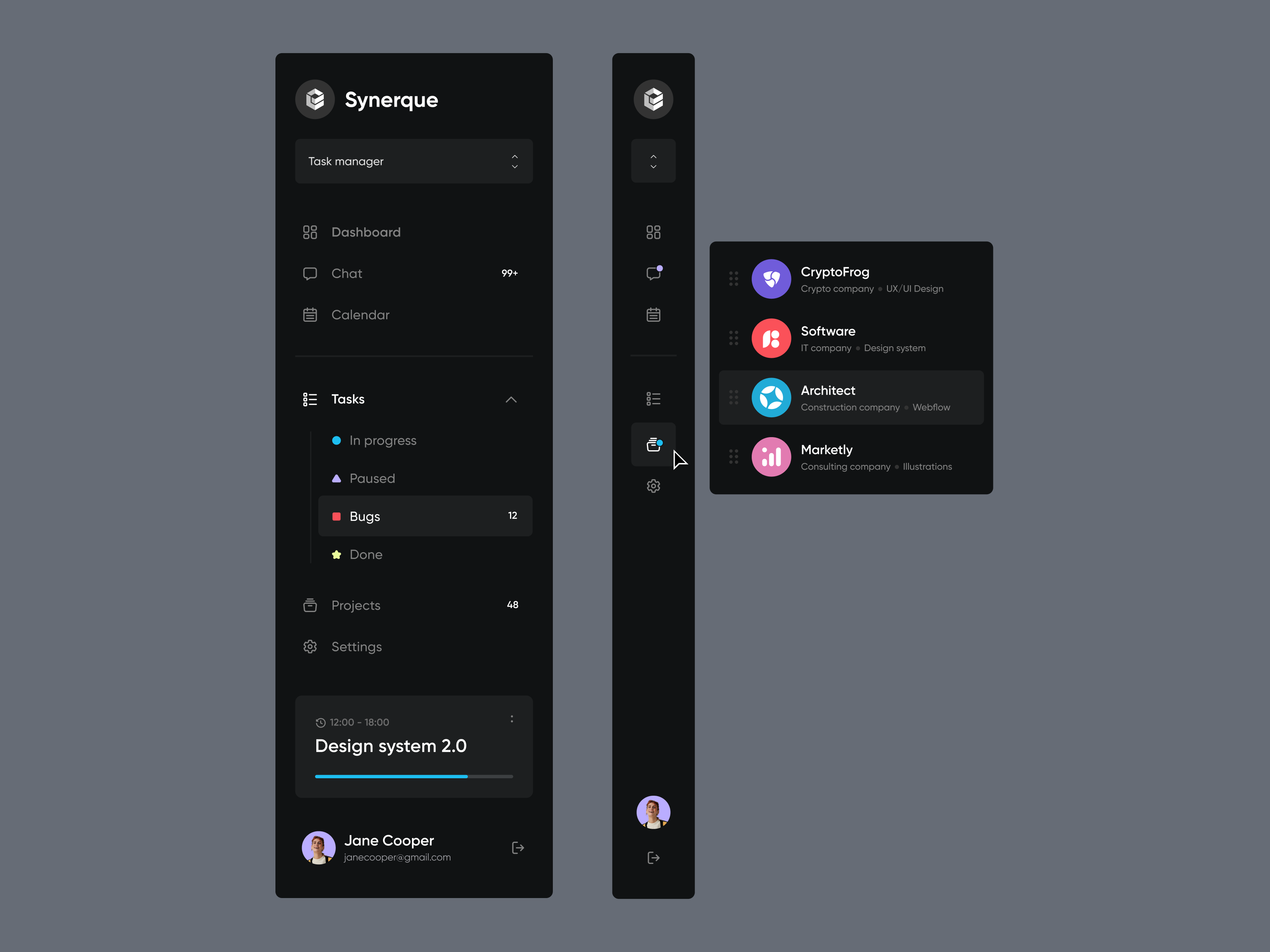Synerque - Task manager navigation sidebar UX/UI design by Outcrowd on ...