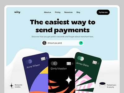 wizy payments fintech landing page ui design cards colorful design finance financial fintech landing page modern payments playful saas ui web web design webflow webflow design webpage website