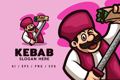 Kebab Chef Logo Illustration animal branding cartoon design illustration kebab logo ui