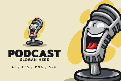 Podcast Logo Illustration branding cartoon channel design logo mic microphone music vlog