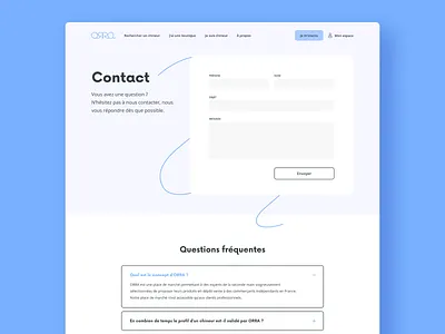 ORRA - Contact page blue contact contact page desktop faq form ui ux website