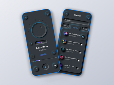 Music Player App💎 artist audio clean dark ui gradient minimal mobile modern mp3 music music app music player music streaming neumorphism neumorphism app player player ui playlist pop song