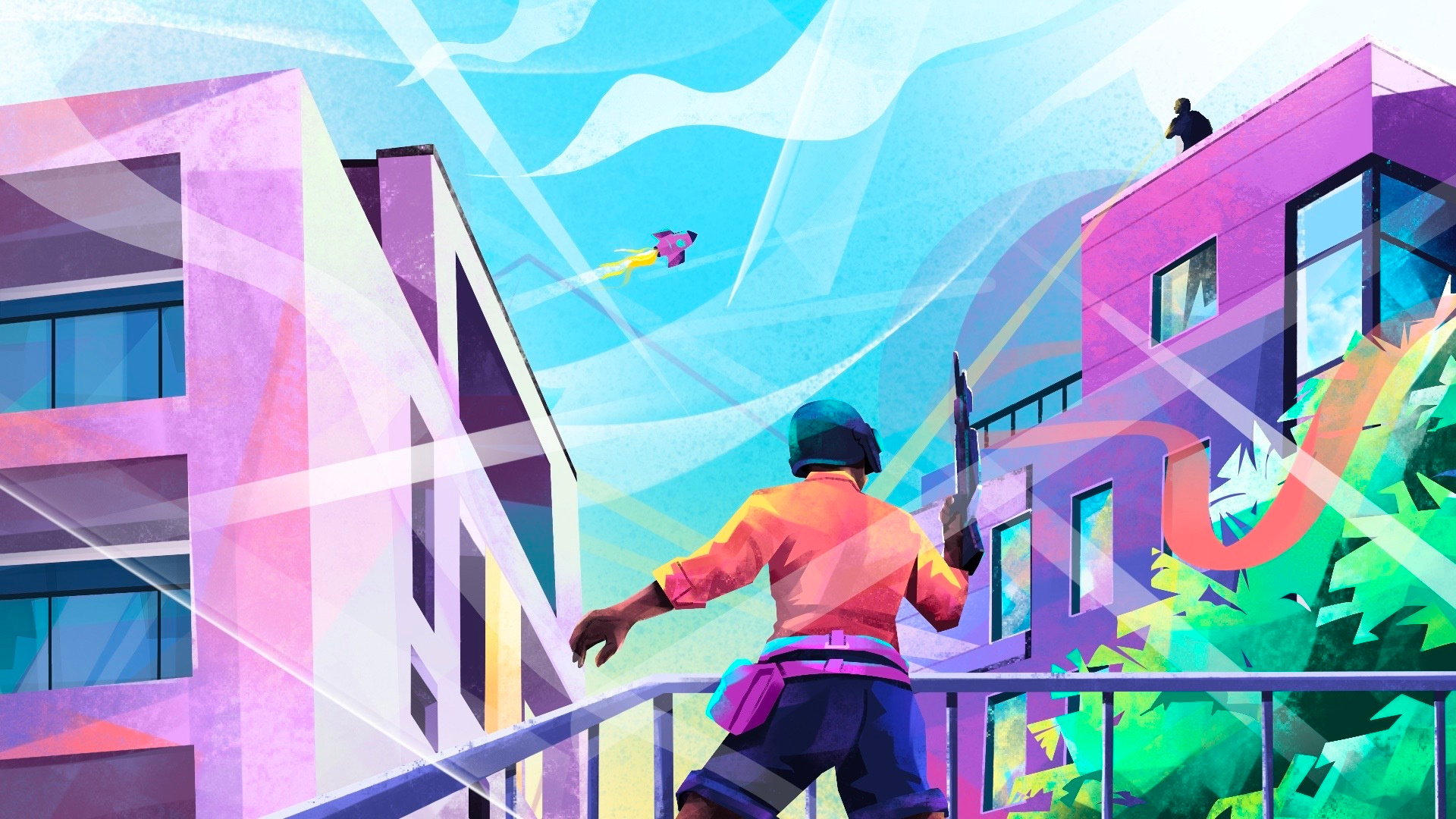 Shooter building character game gun illustration pubg rocket shooter shooting sky wepon