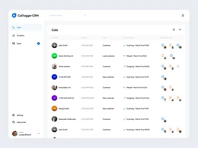 Call logger CRM call calls chat crm dashboard design logger product ui ux web