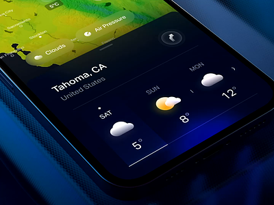 Simple weather application 3d animation app blue clouds gpt4 icon interaction ios map menu mockup motion night os swipe toolbar ui weather wind