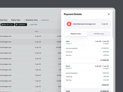 Payment Details Slide-over dashboard data design filters finance navigation payment payment details popup segmented control sheet sidebar slide over sorting table toggle