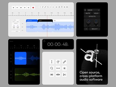 Audacity® app: UI fragments app app design audio branding design edit edit audio identity open source soundwave timeline timer toolbar vi visual identity web web design website