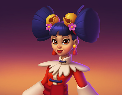 Yang Ge. Chinese New Year character design. casual game casual render character design chinese chinese girl chinese new year cute girl design game design illustration lunar new year render rendering spring festival