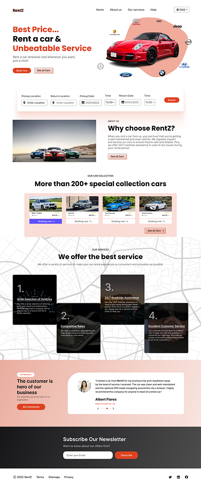 RentZ ( A rental car company) figma landing page rent ui